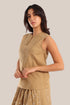 Embroidered sleeveless cotton round neckline top